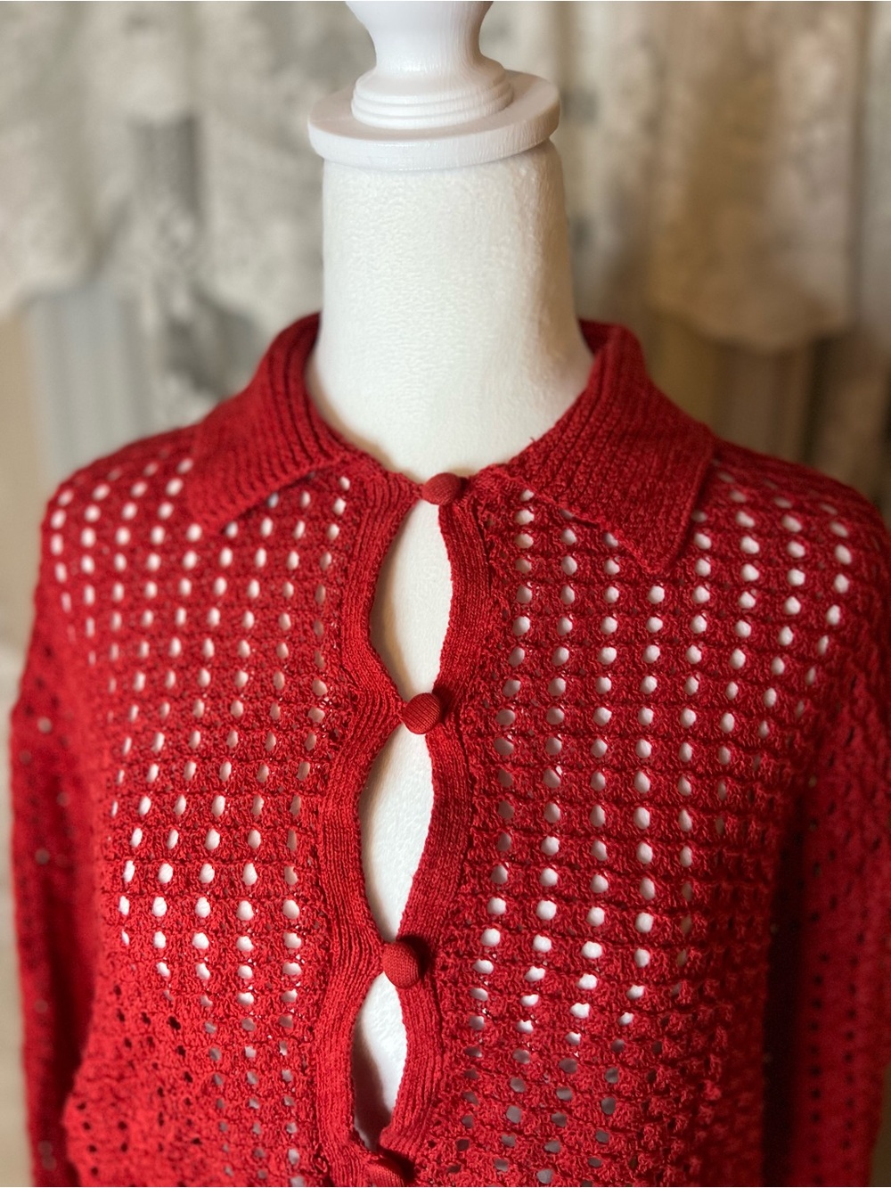 rag & bone Red Openwork Button-Front Cardigan Oversized - Picture 4 of 11